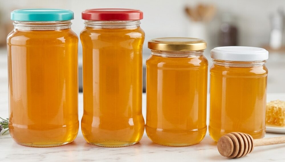 Frascos de miel producida en nuestro apiario